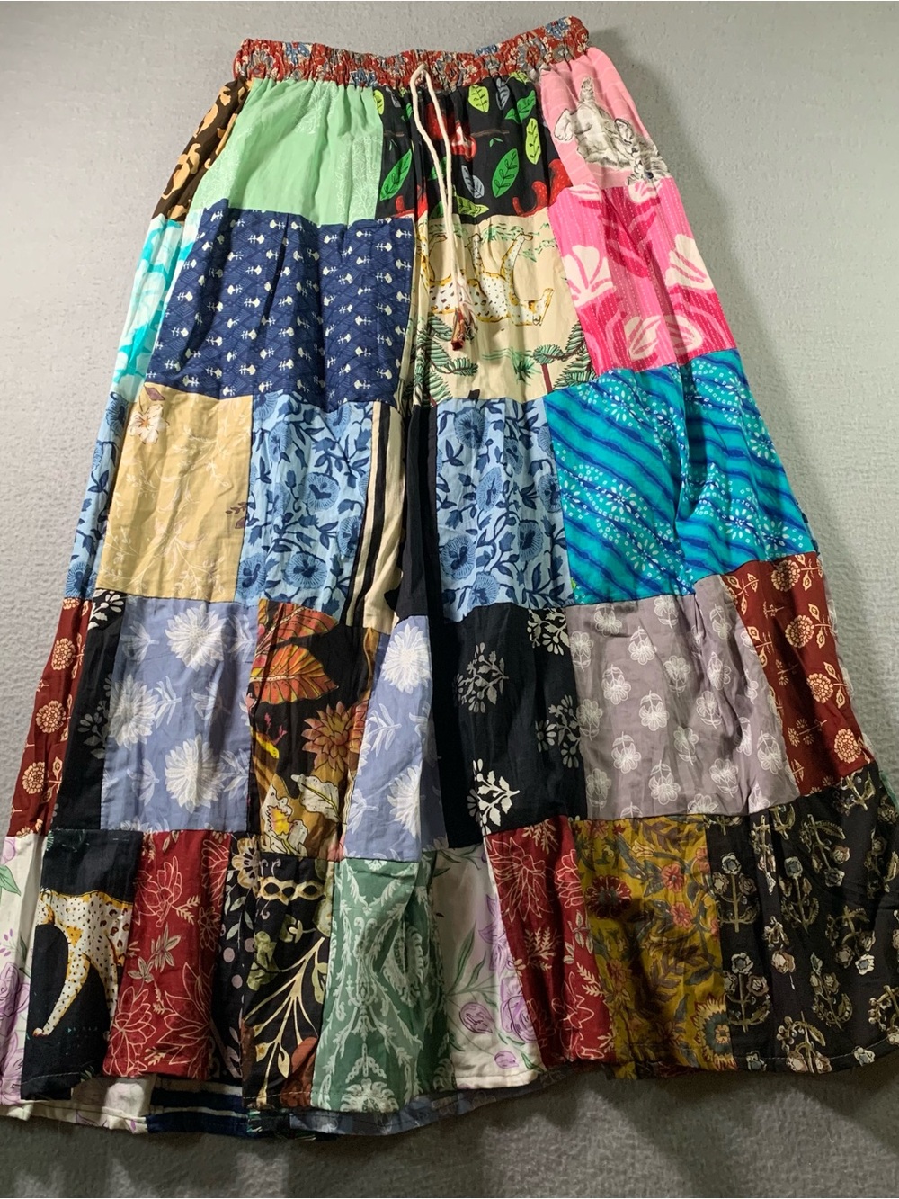 Women's Multicolor Patchwork Maxi Skirt with Drawstring Waist